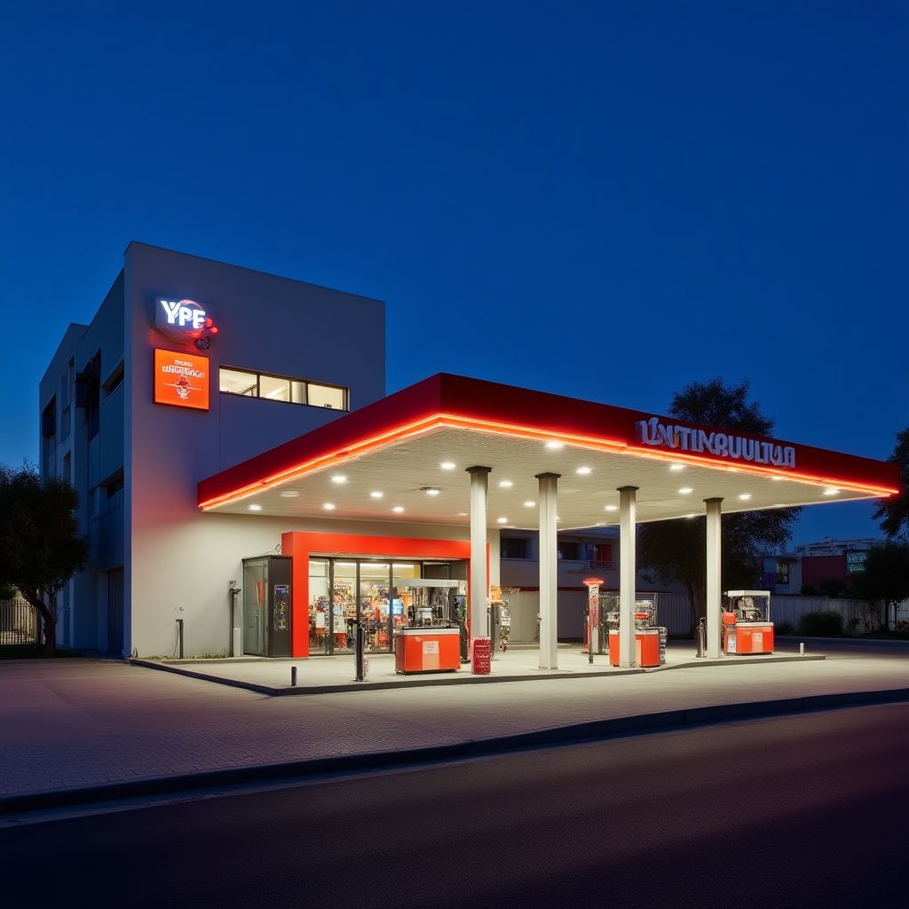 Estación YPF moderna en ciudad